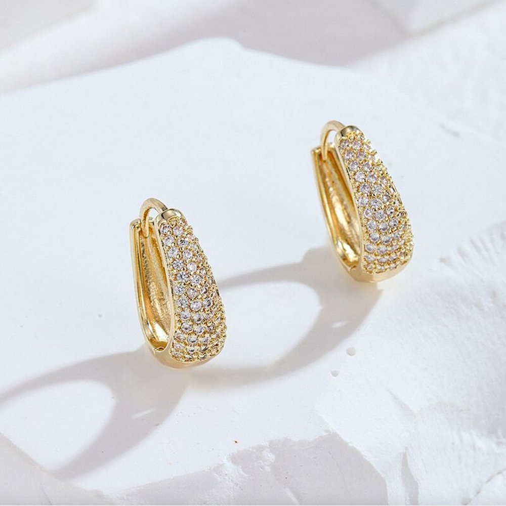 NEW~ Anthropologie Pave Crystal Droplet Huggie Hoop Earrings